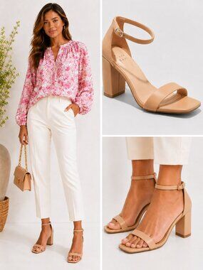 A New Day Ema High Block Heel Sandals Square Toe Taupe Women’s Size 9W NWT